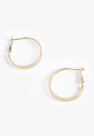 Triple Row Textured Gold Hoop Earrings