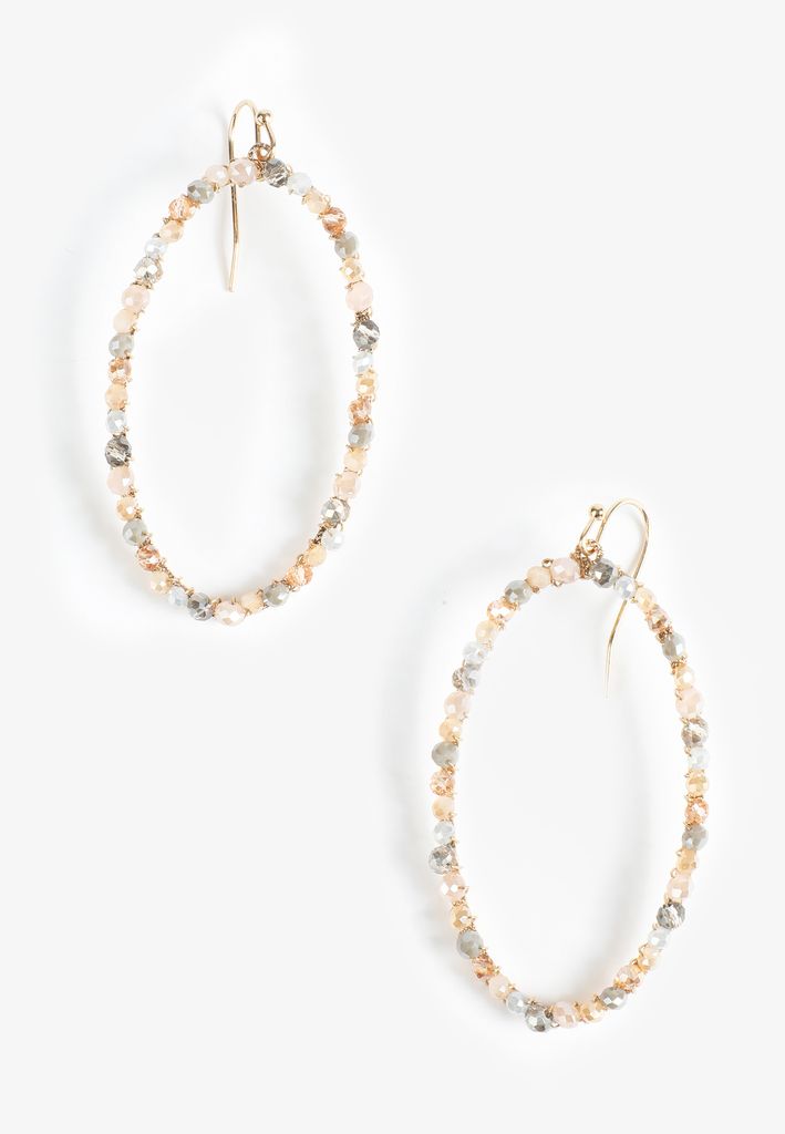 Neutral Beaded Oval Hoop Earrings
