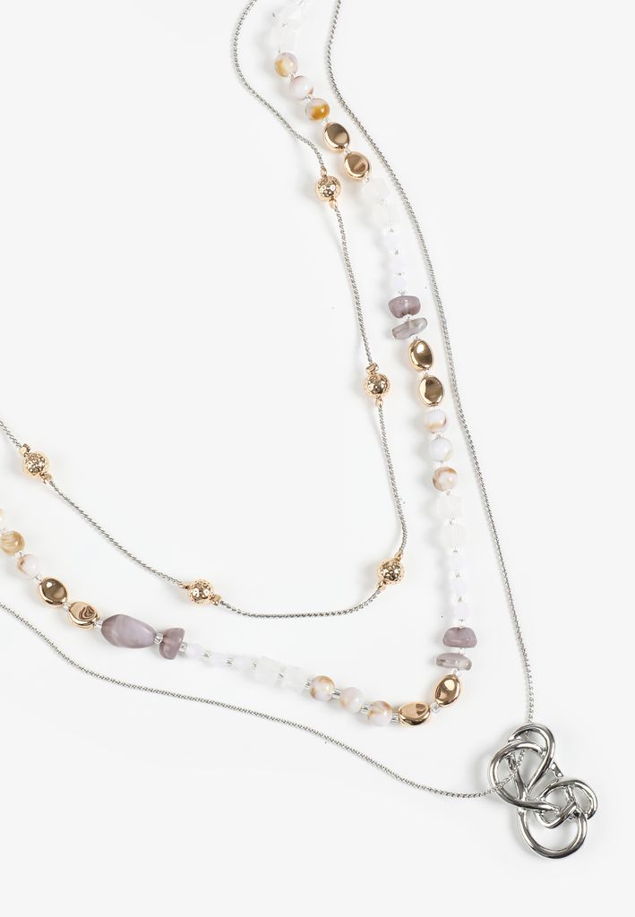 Triple Layer Beaded Knot Pendant Necklace Set