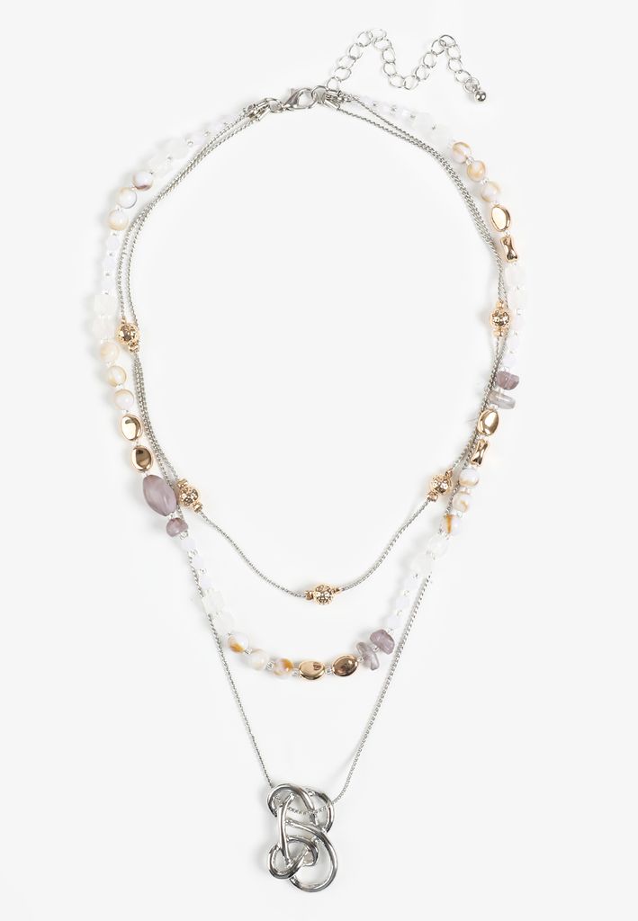 Triple Layer Beaded Knot Pendant Necklace Set - Image 2