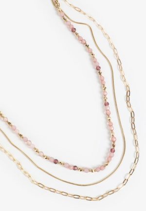 Gold And Pink Beaded Layered Necklace