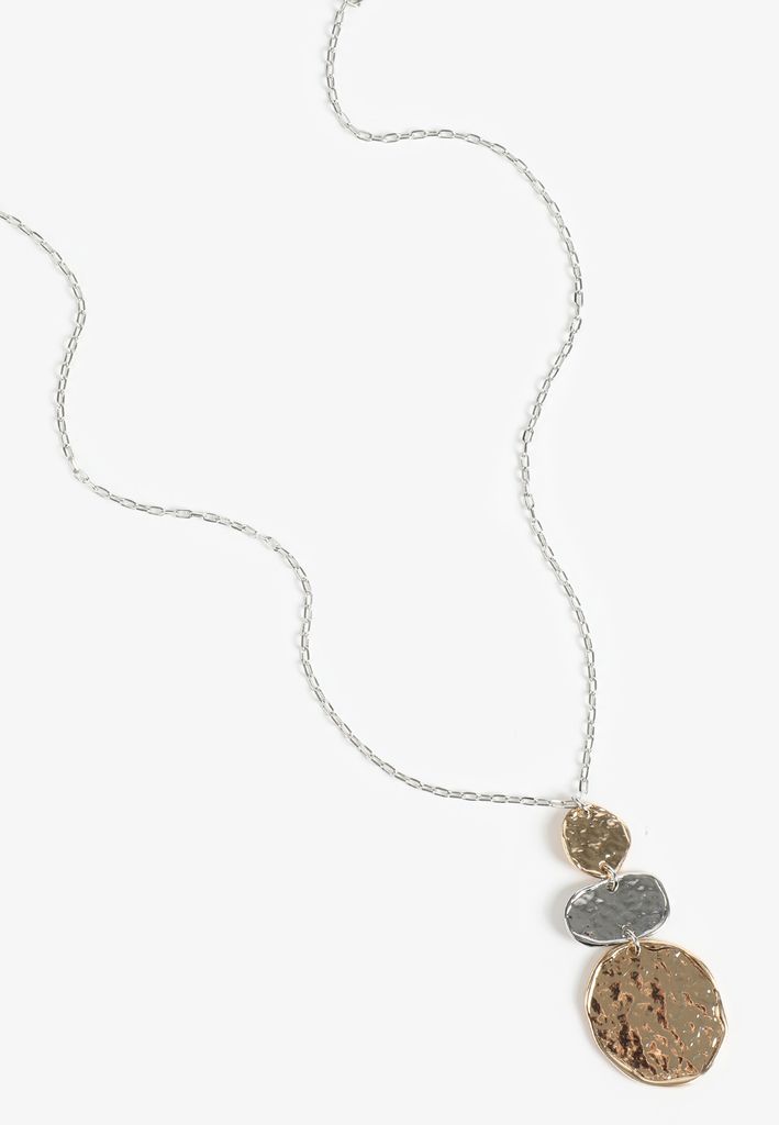 Mixed Metal Hammered Coin Pendant Layered Necklace