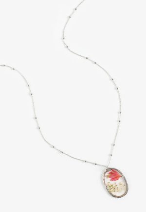 Pressed Flower Oval Pendant Necklace