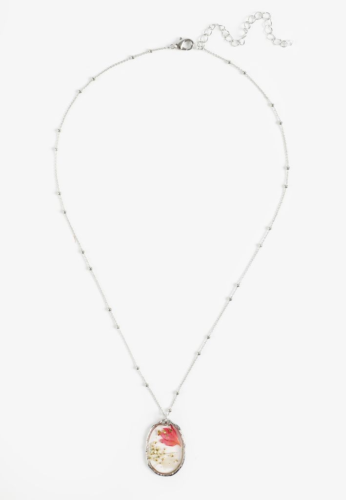Pressed Flower Oval Pendant Necklace - Image 2