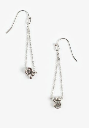 Silver Chain Rhinestone Drop Earrings