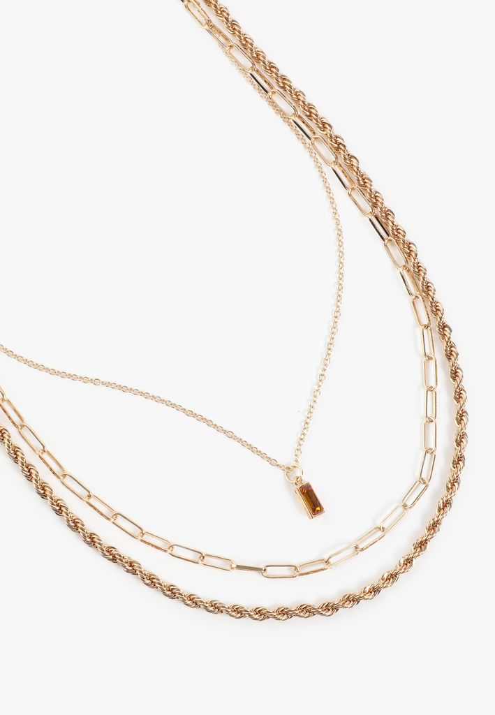 Brown Gemstone Pendant Layered Necklace