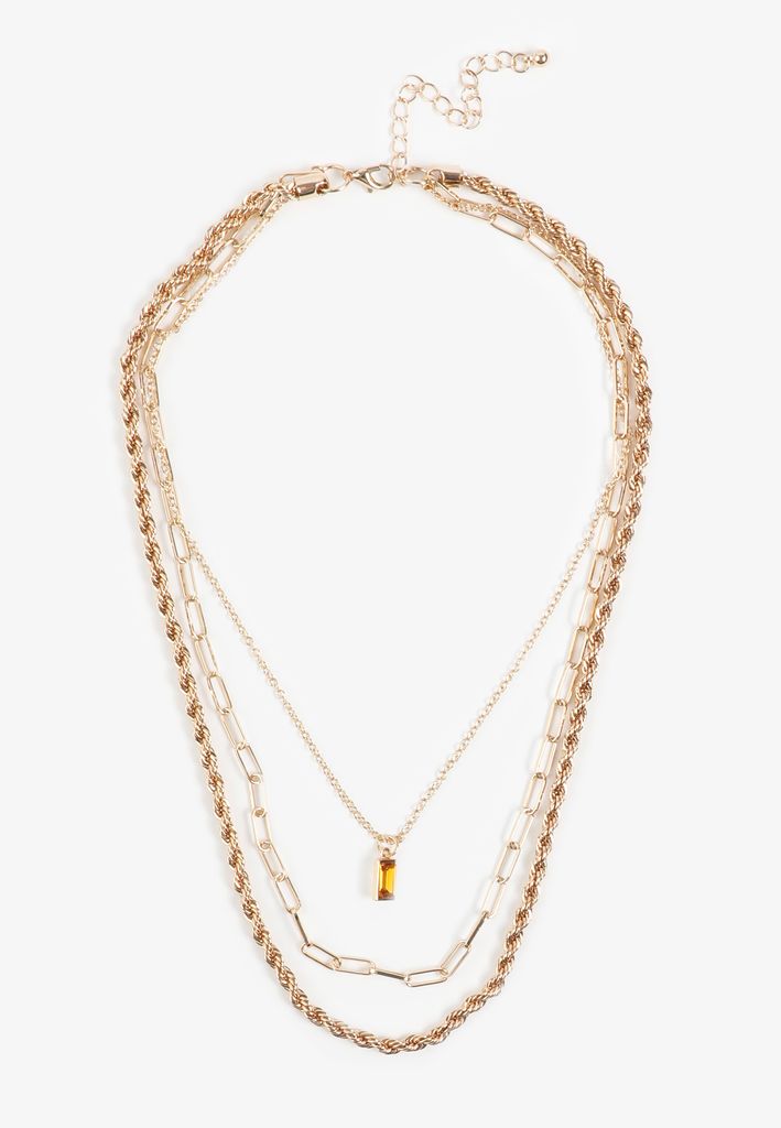 Brown Gemstone Pendant Layered Necklace - Image 2
