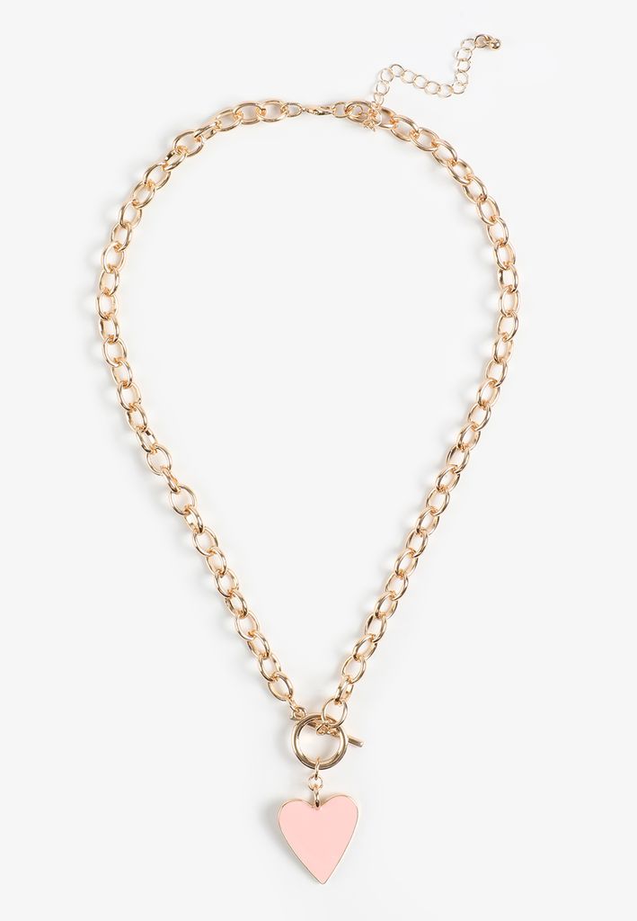 Pink Heart Charm Link Toggle Necklace - Image 2