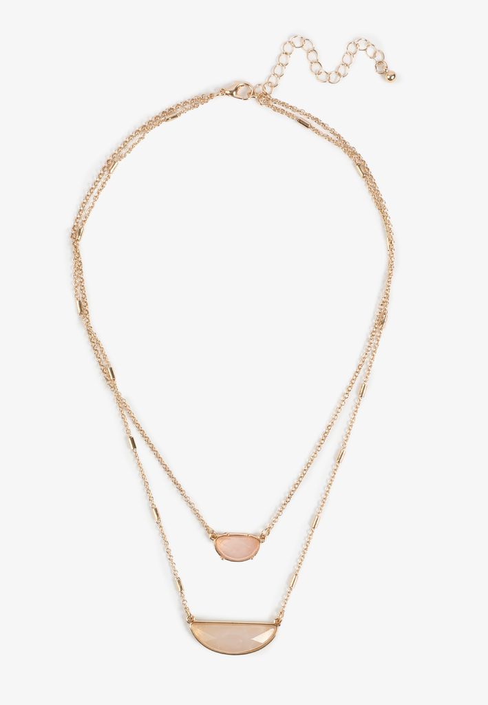 Pink Semi Precious Stone Layered Necklace - Image 2